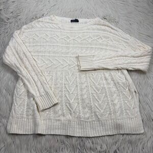 POLO Ralph Lauren Women's L Ivory Cotton Linen Sweater Coastal Cottagecore Boho